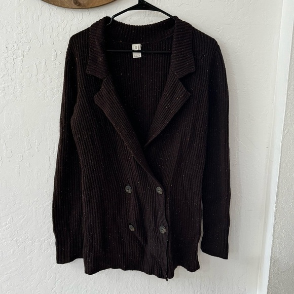 Trouvé Brown Speckle Wool Longline Cardigan Sweater Button Closure Collar Medium - Picture 2 of 10
